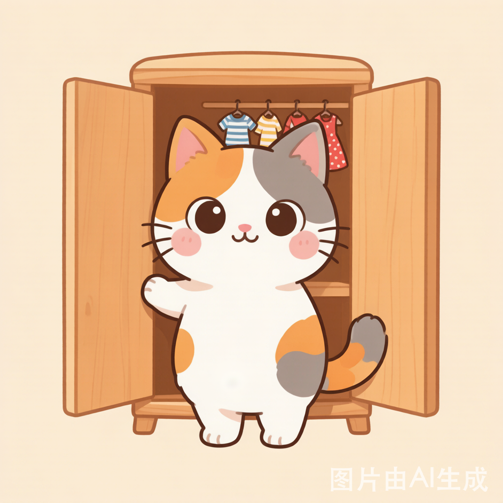 饭团猫站在衣橱前